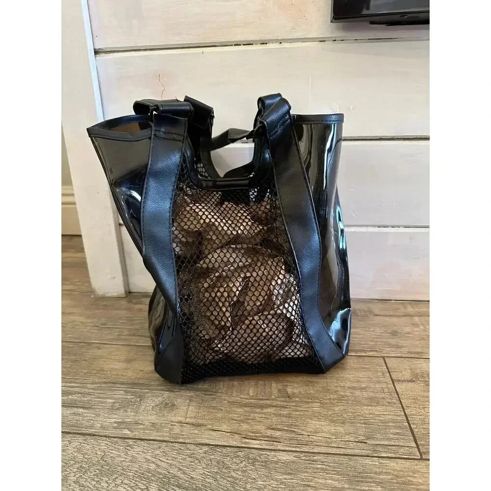 No Boundaries NB211129 Black Leather Mesh Beach Tote Bag